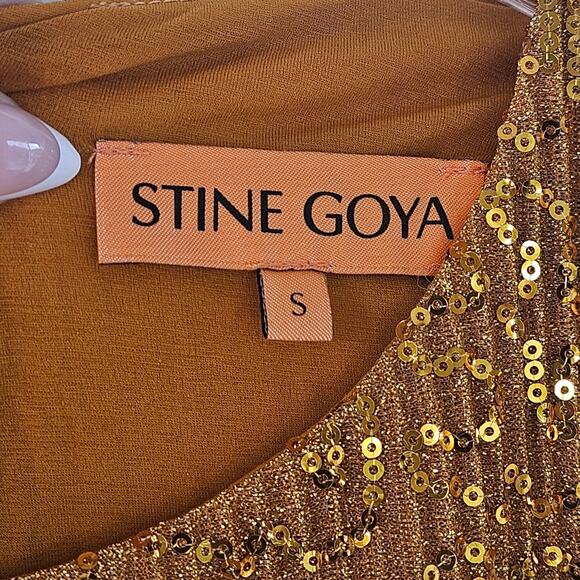 NEW STINE GOYA Odis Dress in Gold Sequins Long Sleeve Crewneck Size Small Formal - Picture 6 of 11
